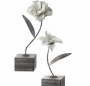 Cream Resin Lily with Metal Stem on a Wood Base