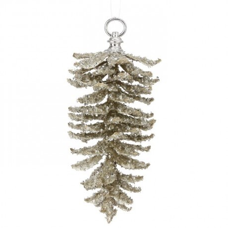 Platinum Glitter Iced Pine Cone Ornament