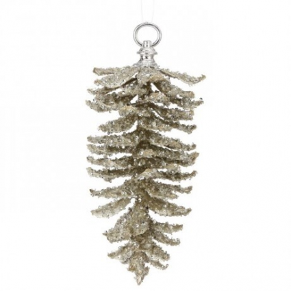 Platinum Glitter Iced Pine Cone Ornament