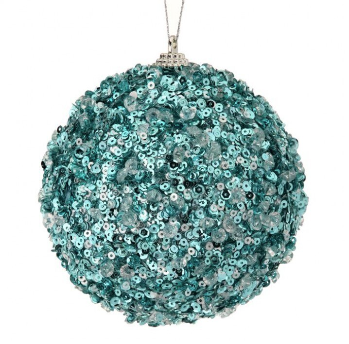 Aqua Blue Sequin Ball Ornament