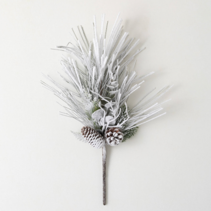 Flocked Pine with Pine Cones Pick