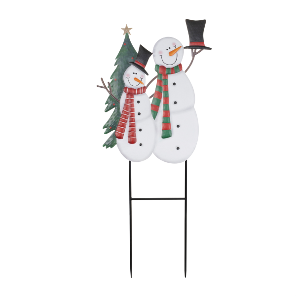 Two Friendly Snowman on a Stake