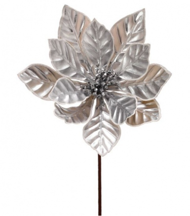 Glitzy Silver Poinsettia Stem