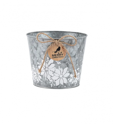 Metal Pot with White Embossed Poinsettias