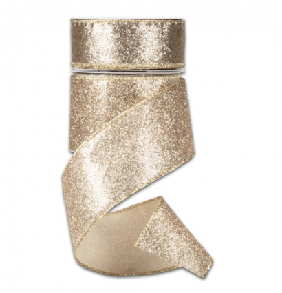 Champagne Wired Glitter Ribbon