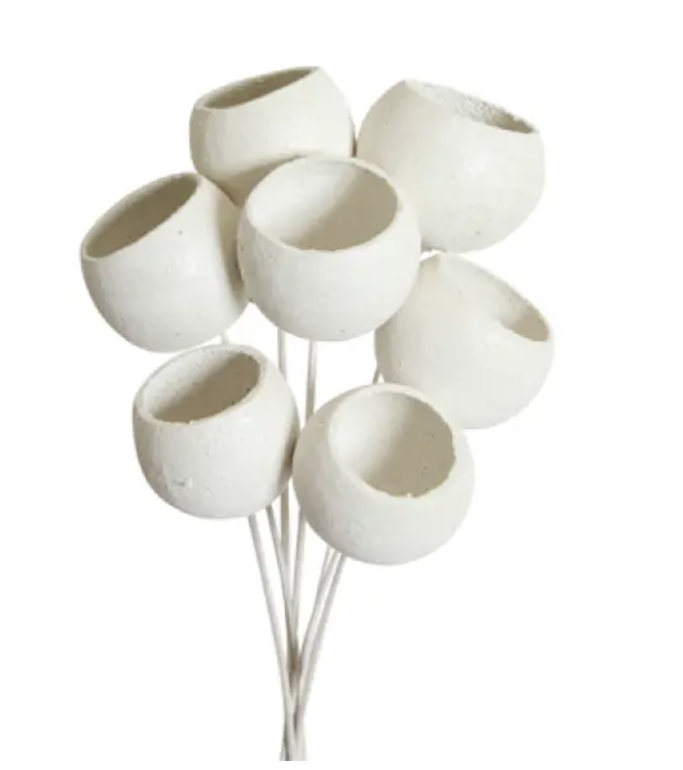 White Glitter Bell Cups Stem