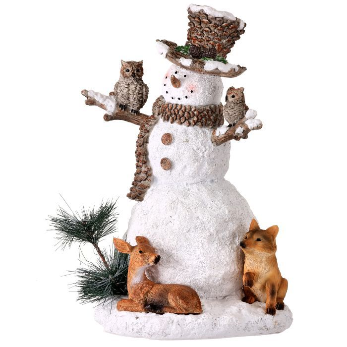 Forest Snowman with Fox and Owl