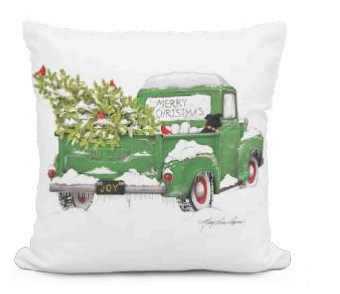 Green Truck with Christmas Tree in the Truck Bed Pillow