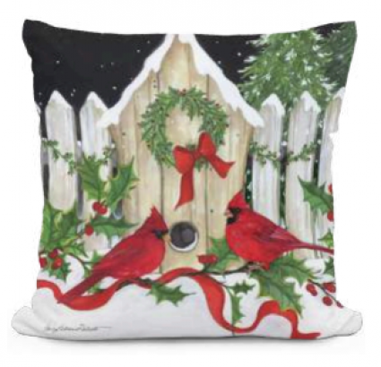 Cardinals at Birdhouse Pillow 18" x 18"