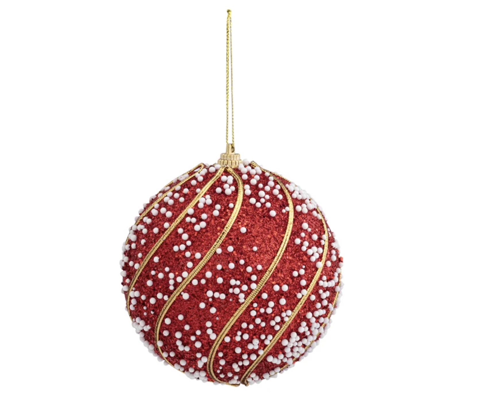 Red Gold White Dot Swirl Ornament