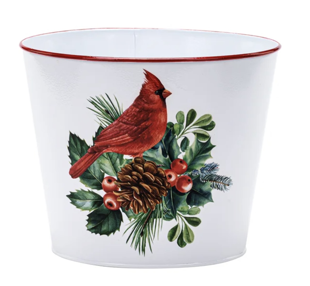 White & Red Cardinal Pot Cover