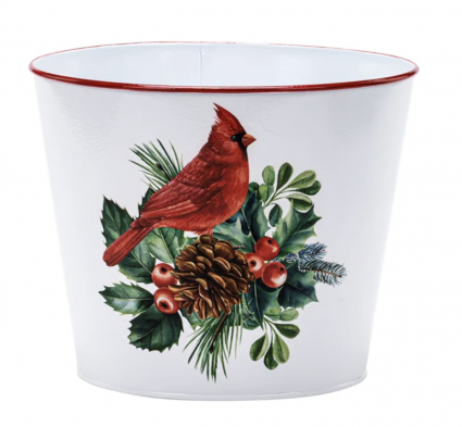 White & Red Cardinal Pot Cover