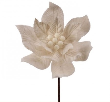 Ivory Poinsettia with Felt Center Stem