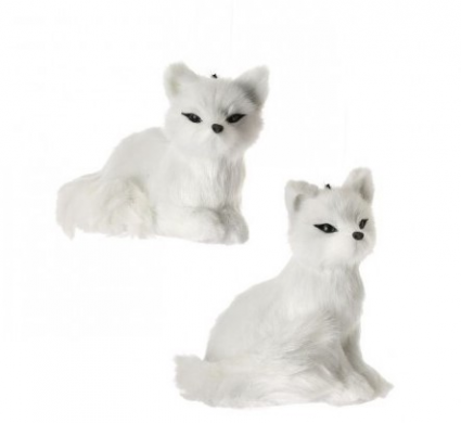 White Furry Fox Ornament 