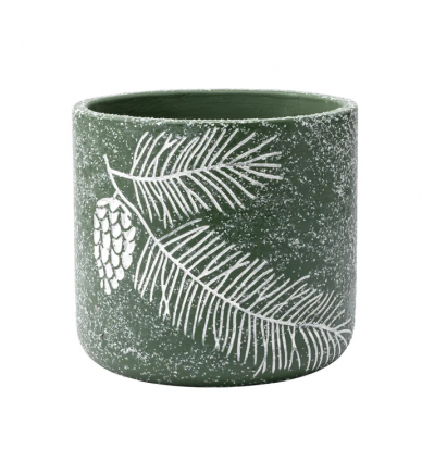 Green and White Pine Cone Planter