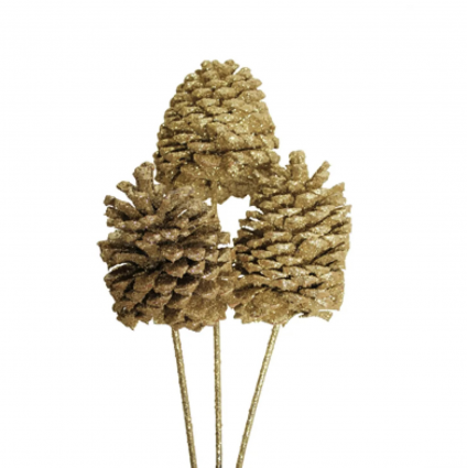 Gold Glitter 3-Stem X-Large Jeffrey Pine Cones