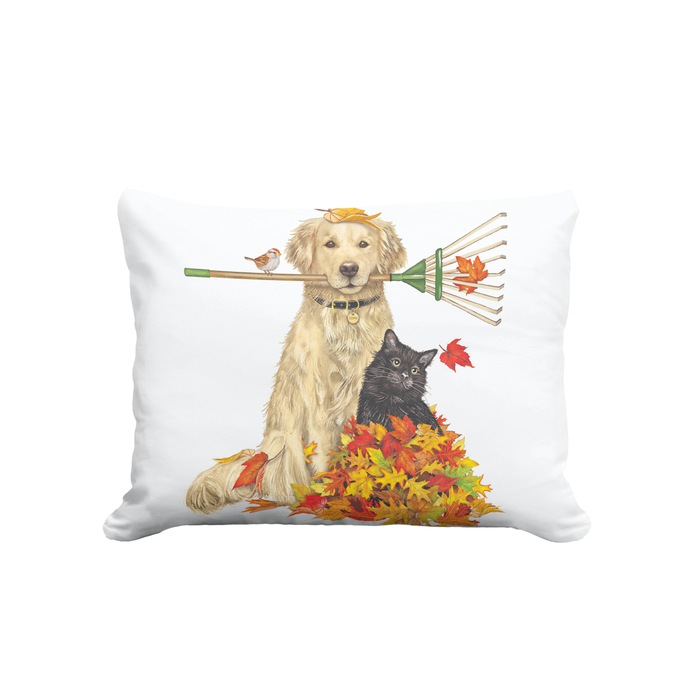 Cat & Dog with Leaves Pillow