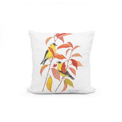 Yellow Birds with Leaves Pillow