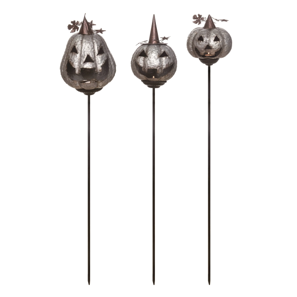 Rustic Pumpkin Stakes with Jack-o'-Lantern Faces