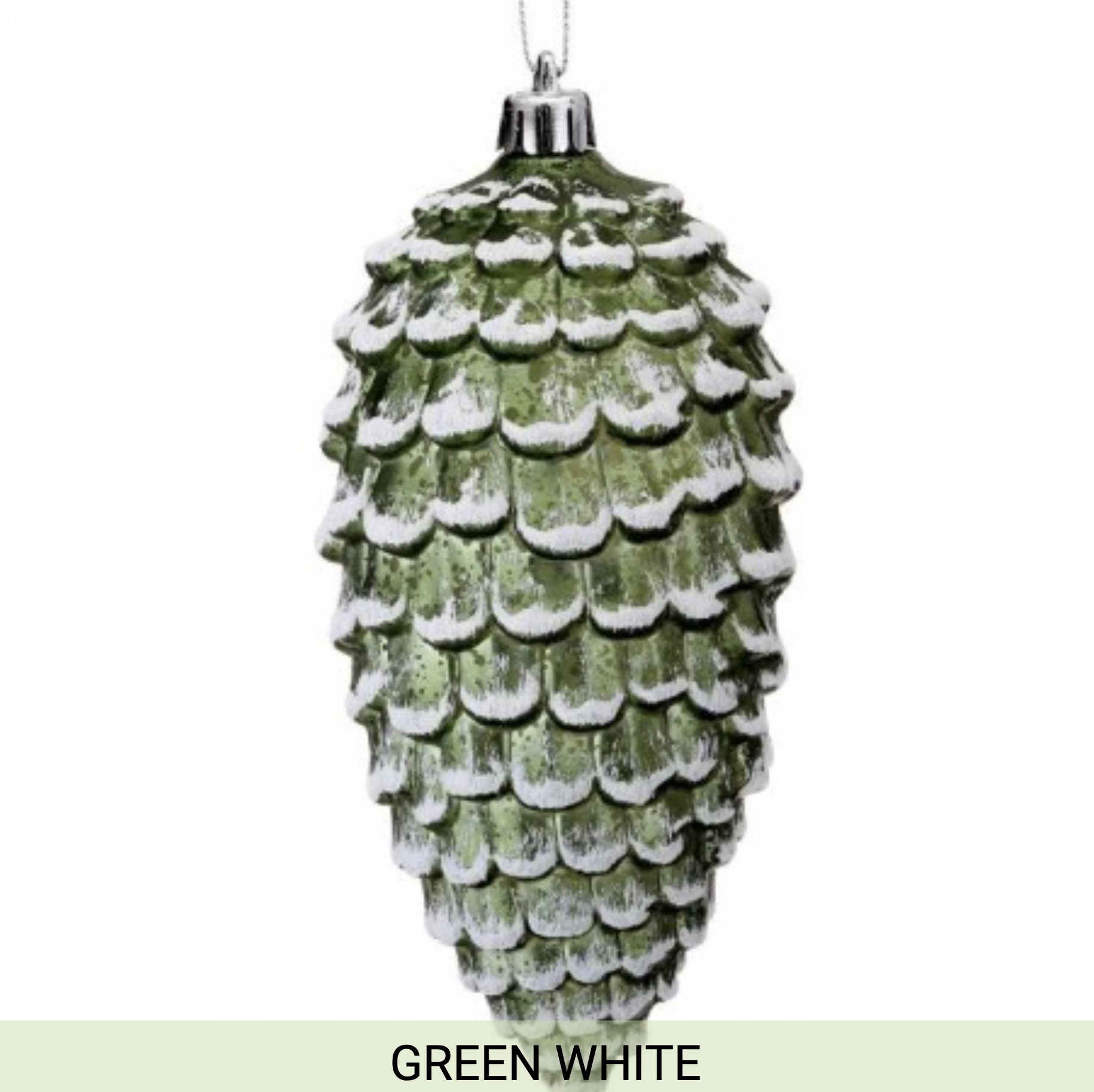 Snowed Green Pine Cone Ornament 