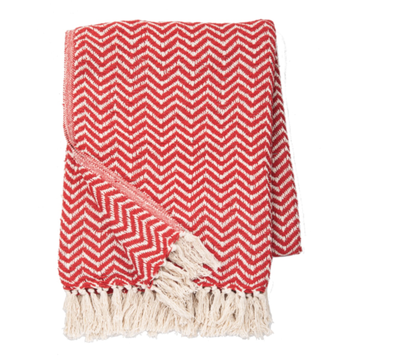 Red & Natural Chevron Woven Throw