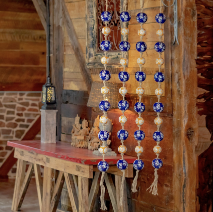 Long Porcelain Tsugo Ball Garland in Blue & Orange "Shira"