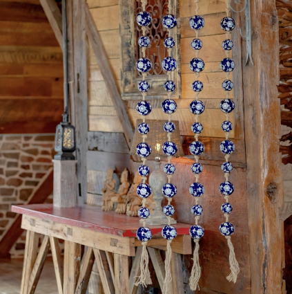 Long 74" Porcelain Tsugo Ball Garland in Navy, Blue, & White "Yamato"