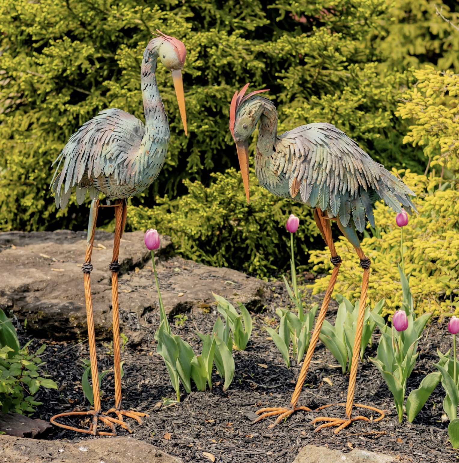 Rustic-Teal 34" Heron Metal Figurine