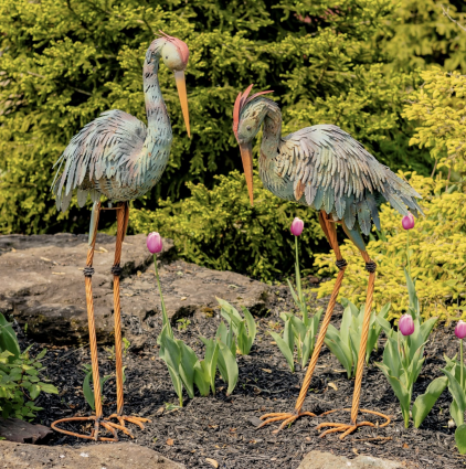 Rustic-Teal 34" Heron Metal Figurine