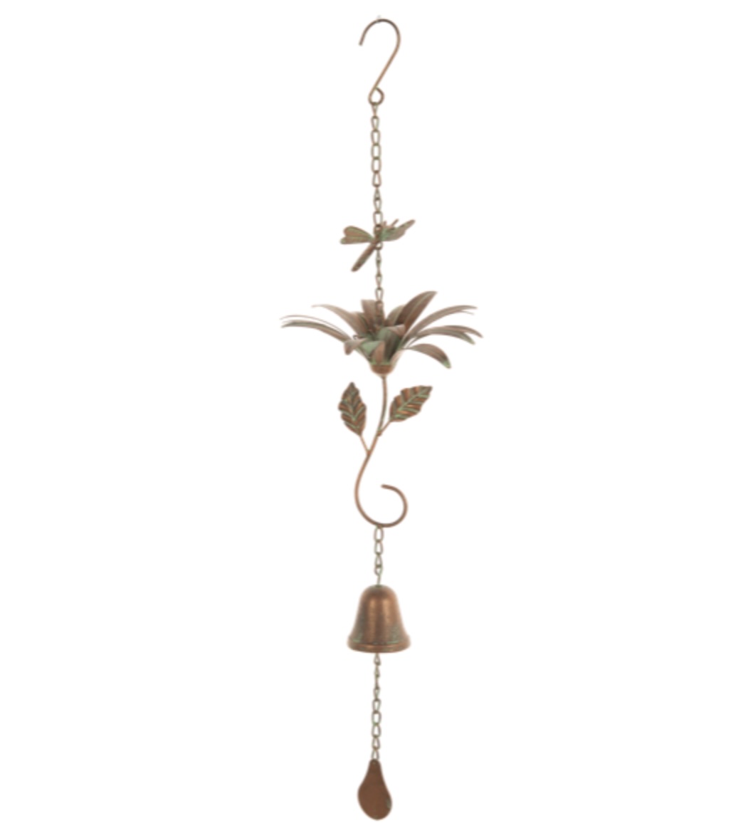 Bronze Patina Flower with Dragonfly Wind Chime