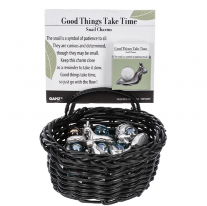 Good Things Take Time Snail Charms in a Basket 
