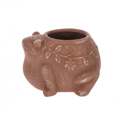 Embossed Floral Terracotta Frog Planter