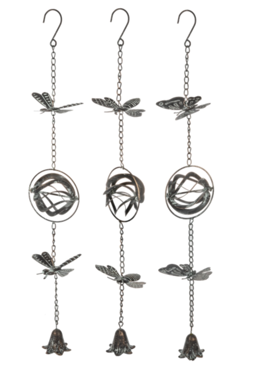 Bronze Patina Bee, Butterfly & Dragonfly Kinetic Wind Chime