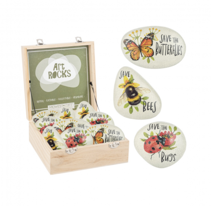 Bug with Message Art Rock in a Wood Display Box Assortment