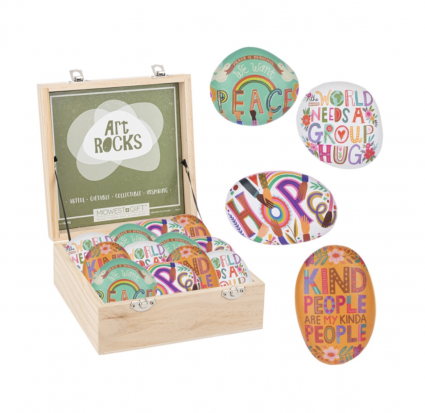 Whimsy Inspirational Art Rock in a Wood Display Box Assortment 