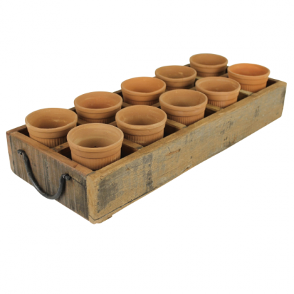 Wood Clay Pot Caddy with 10 Pots