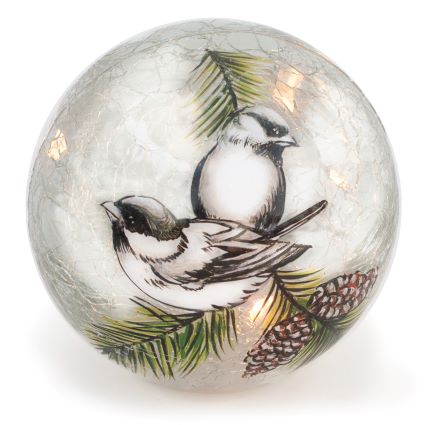 Hand Painted 4" LED Crackled Glass Globe with Snowbirds