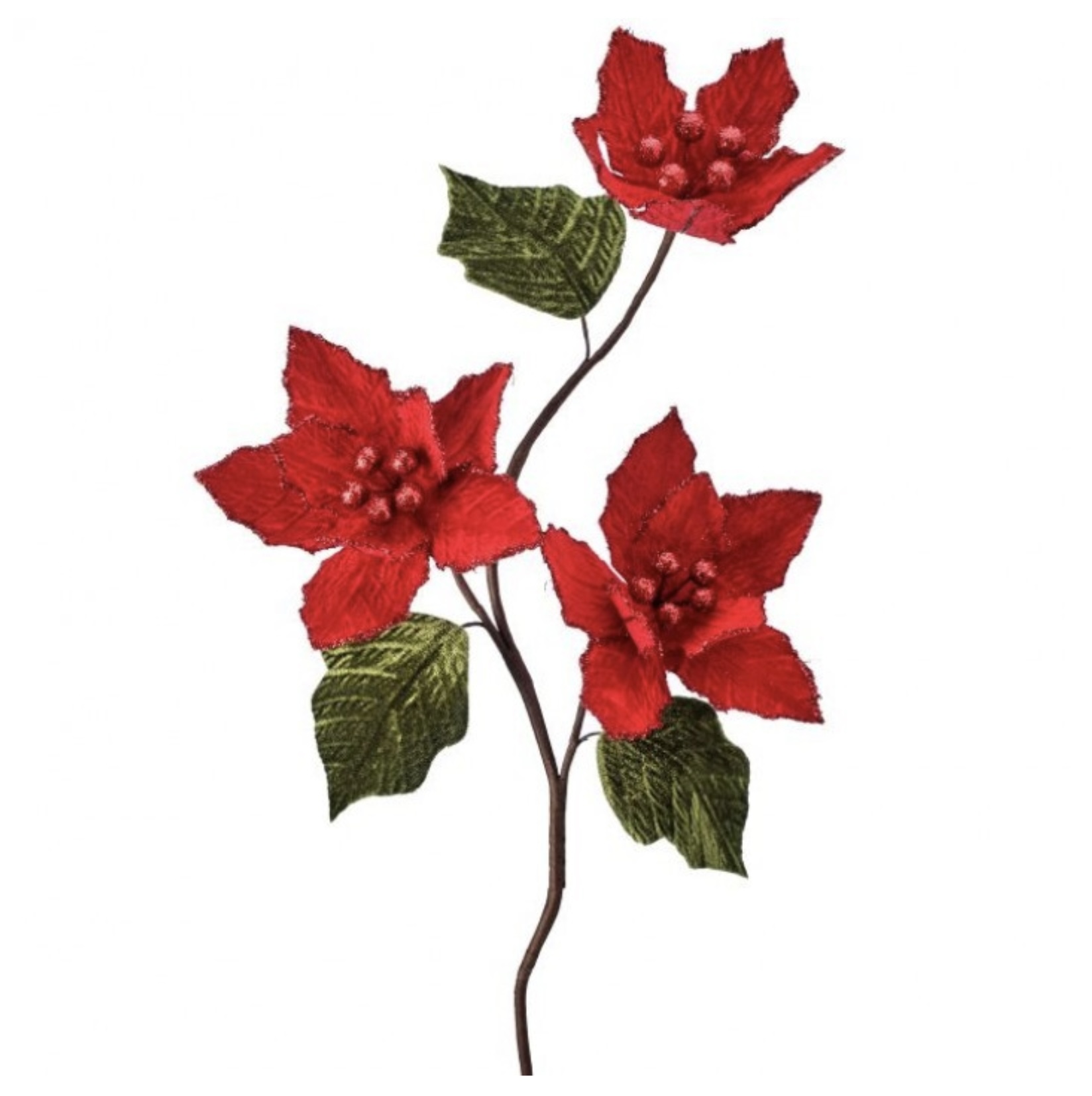 Glitter Edge Velvet Poinsettia Spray