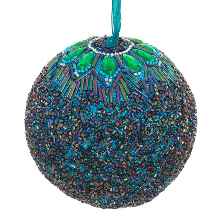 Peacock Beaded Ball Ornament 