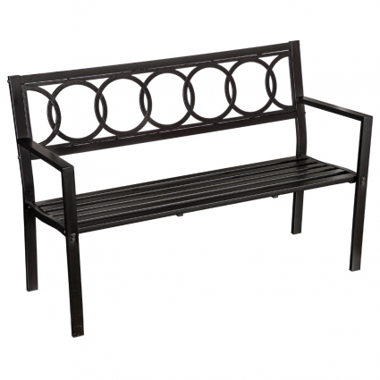 Sydney Tubular Steel Bench with Cast Iron Interlocking Circles Design