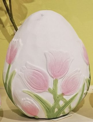 Large Ester Egg with Pink Tulips