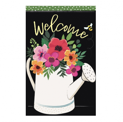 Watering Can Welcome Burlap Mini Garden Flag