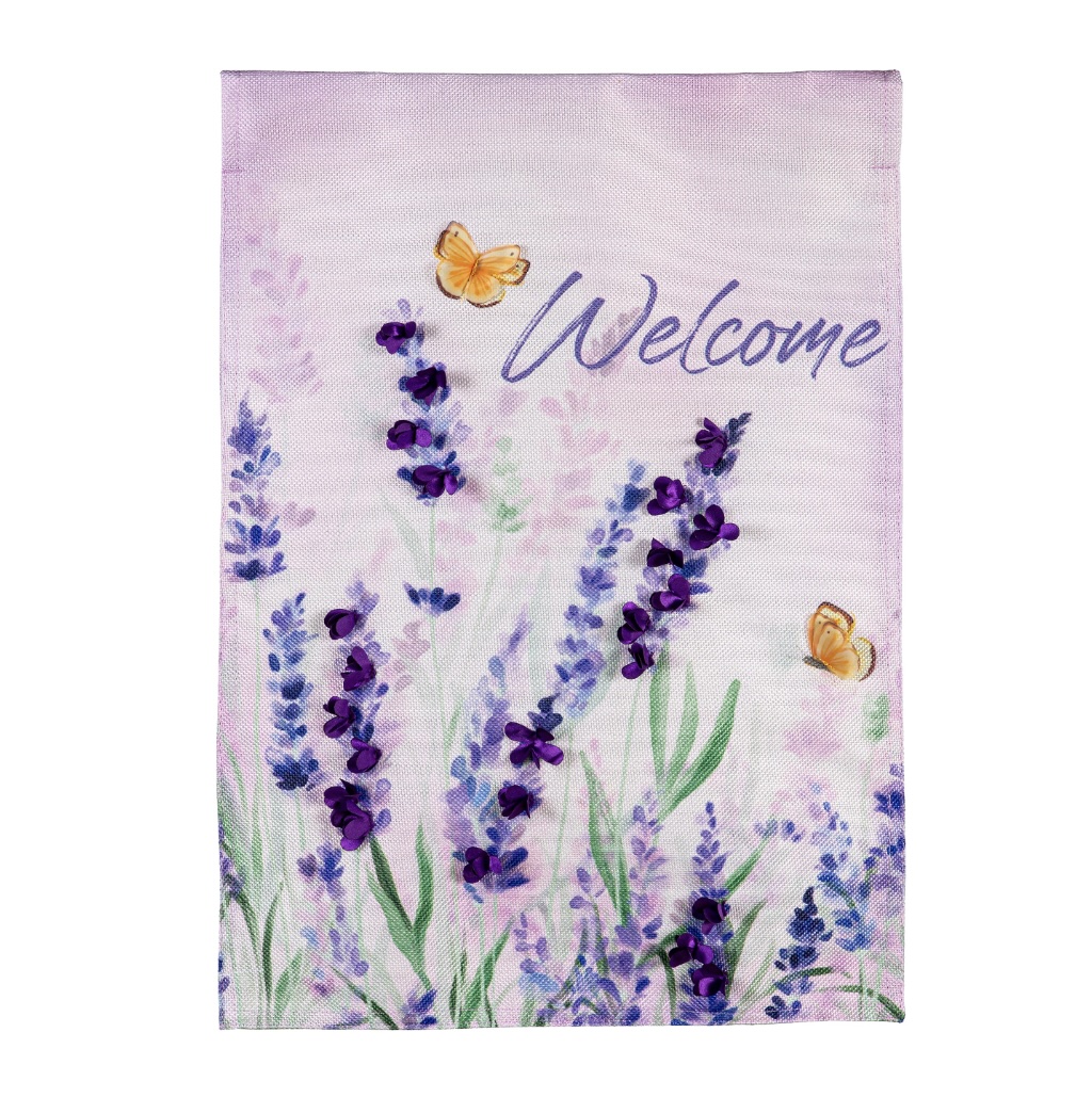 Hello Spring Lavender Burlap Mini Garden Flag