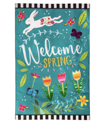 Welcome Spring Bunny Applique House Flag