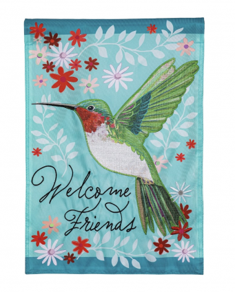 Hummingbird Welcome Applique Garden Flag