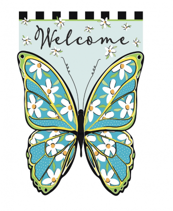 Floral Butterfly Welcome Mini Applique Garden Flag