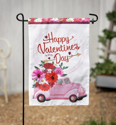 Valentine's Flower Truck Mini Applique Garden Flag