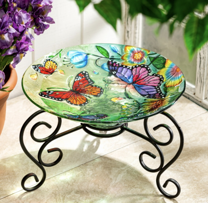 Butterfly Family Glass Bird Bath 18"