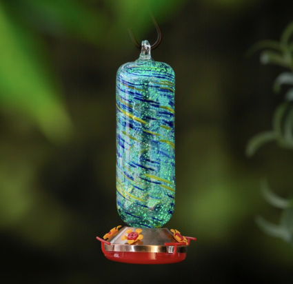 Blue Glass Hummingbird Feeder