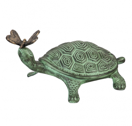 Turtle and Butterfly Verdigris Metal Garden Statuary